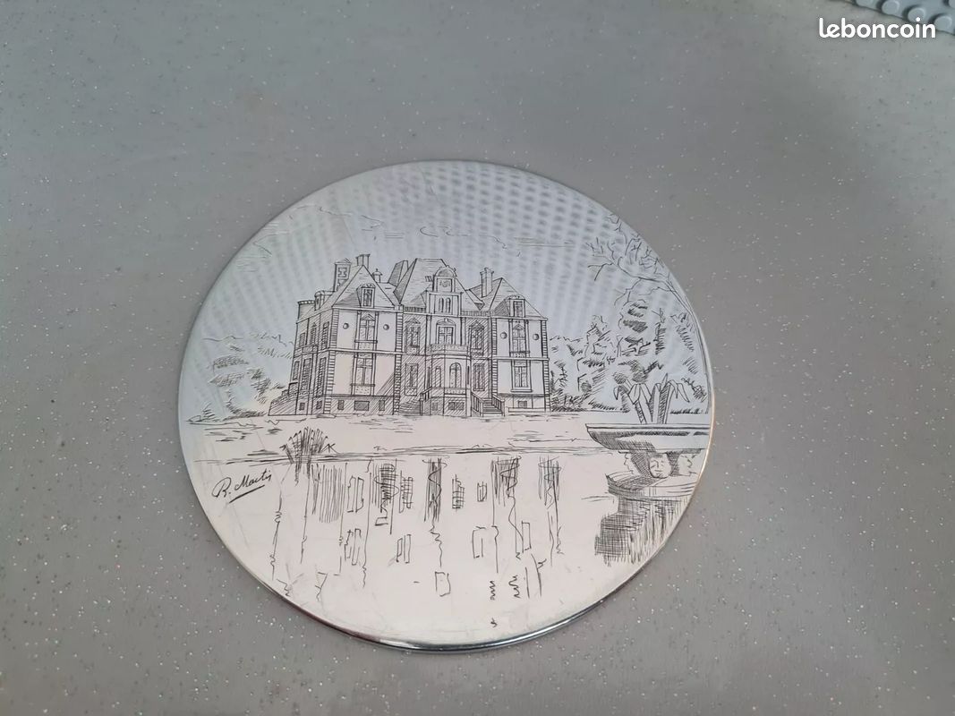 Plaque Medaillon Argent Massif Signé 454g Poinçon Minerve