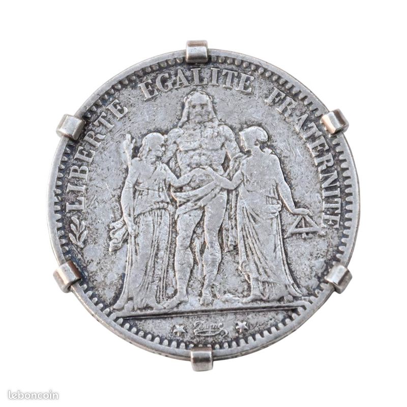 Broche pièce en argent 5 francs Hercule 1875 K ancienne