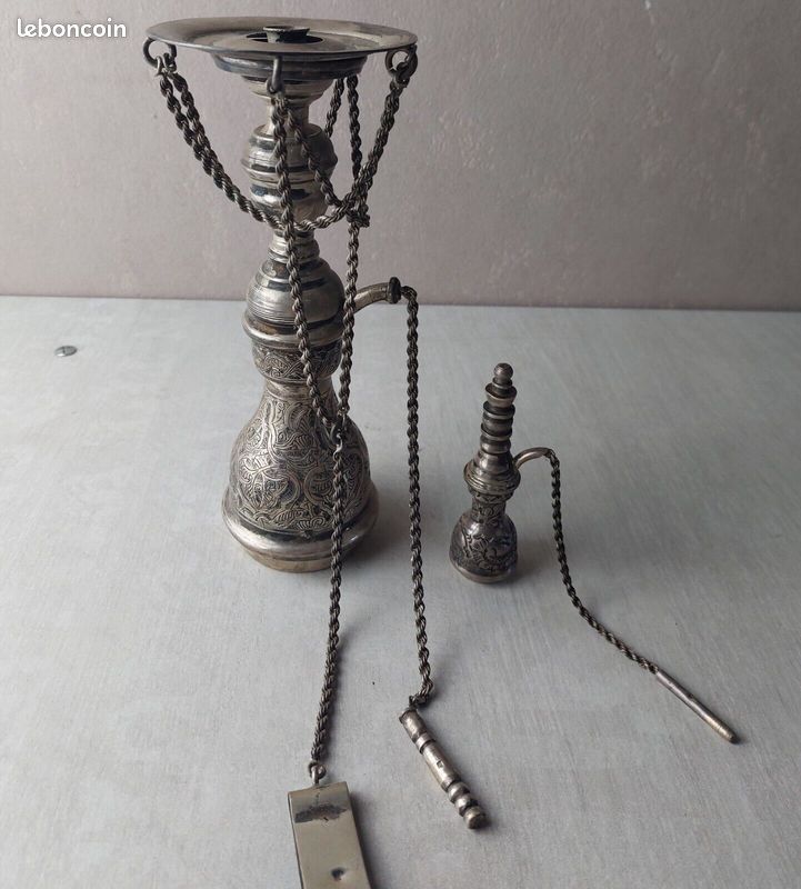 Ancienne chicha / narguilé miniature, en argent, Egypte