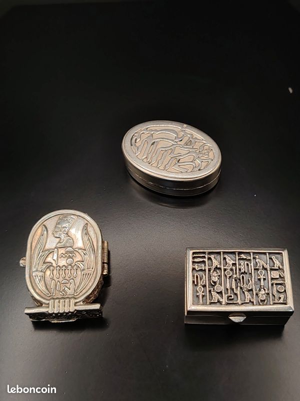 3 boîtes à pillules en argent égyptien 800 et 900