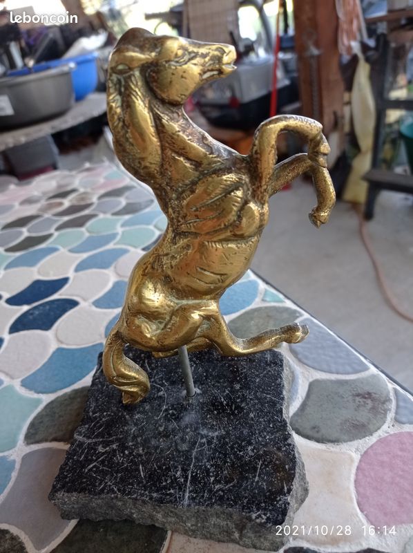 Cheval cabré sur socle rocheux