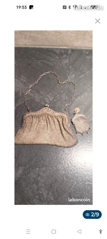 Sac à main en maille de soirée argent 800 bourse 350 grammes signé Lekube vintage