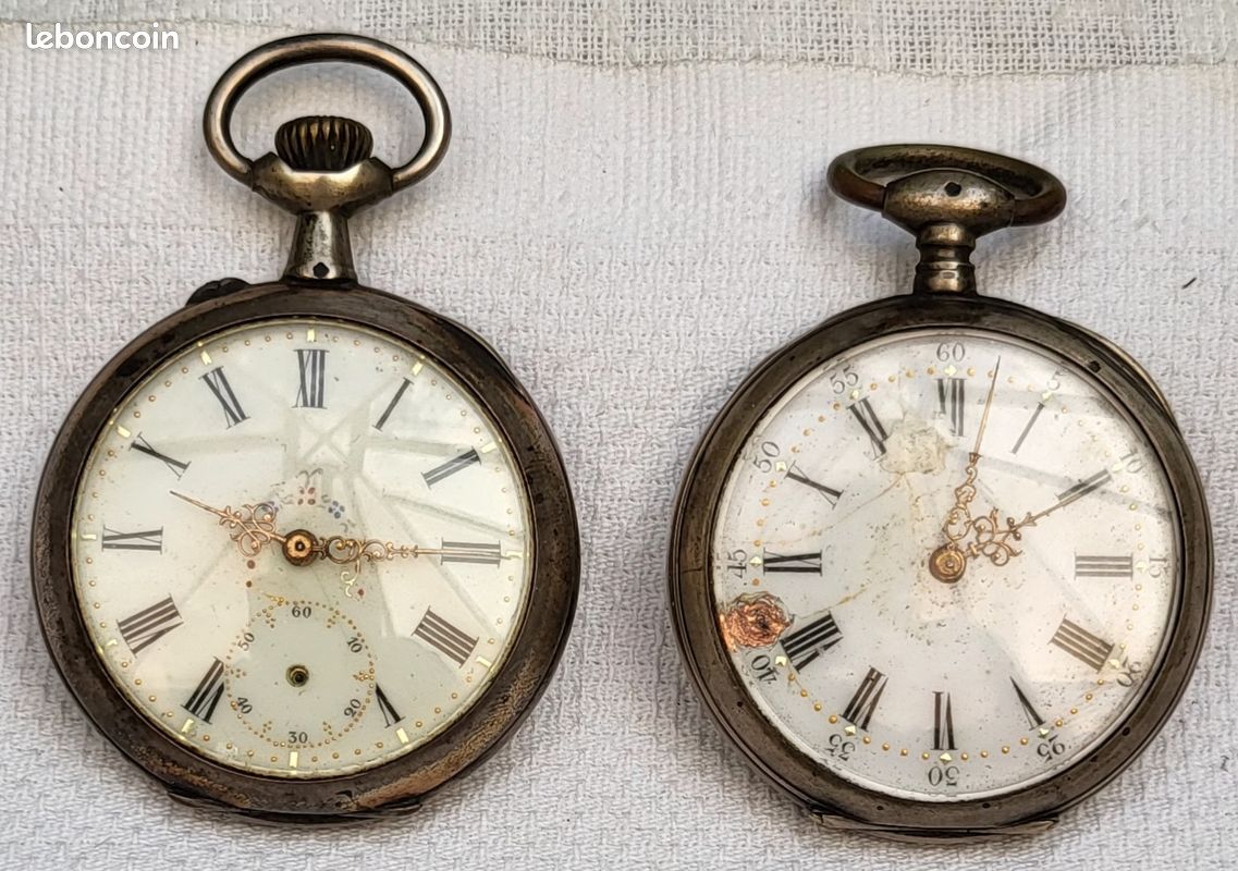 Lot deux montres gousset Argent 800 décor Art nouveau - non fonctionnelles à restaurer