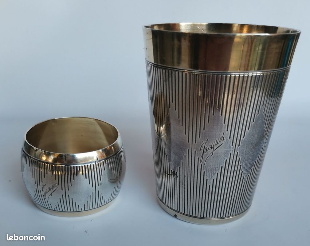 Timbale + rond de serviette argent massif Minerve 2ème titre