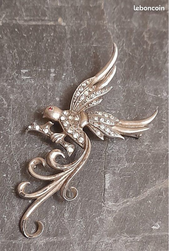Ancienne broche oiseau argent 800