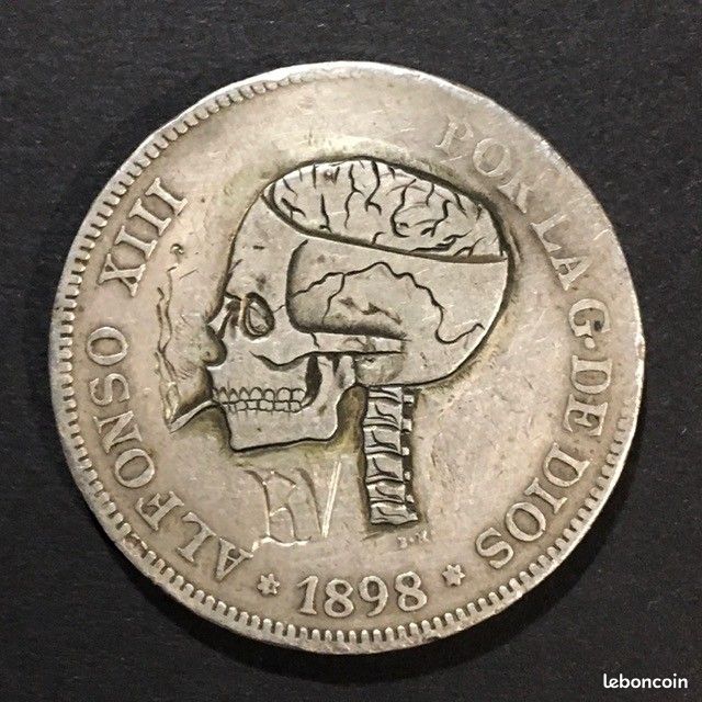 Monnaie satirique argent : 5 Pesetas Alfonso XIII 1898, Espagne