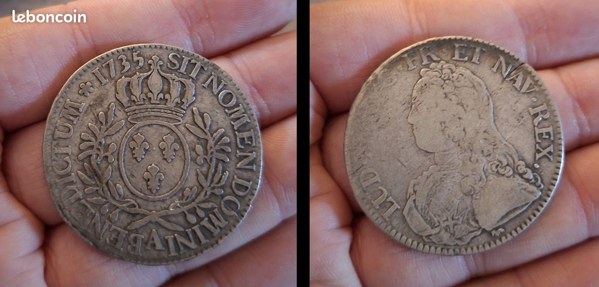 Monnaie royale : ecu argent Louis XV aux branches d'olivier 1735 A