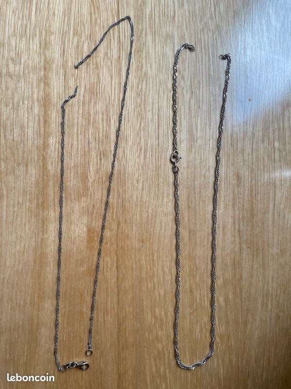 2 Chaînes en métal torsadée argent 925 à restaurer